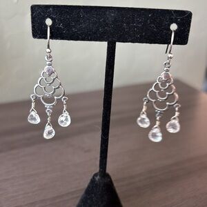 Faceted Quartz Teardrop and Sterling Chandelier‎ Earrings NWT
